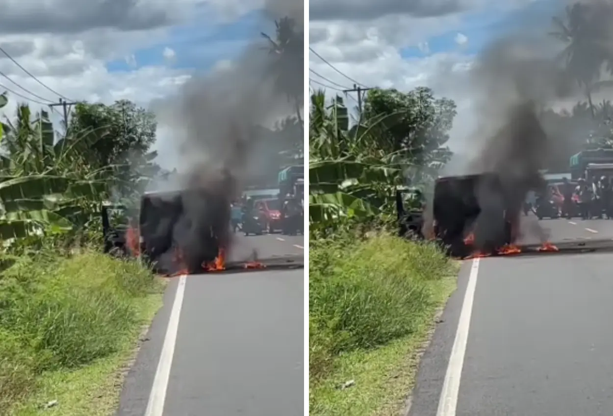 Mobil pengangkut uang terbakar di sulbar, rp4 m hangus dilalap api