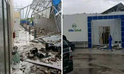 Momen evakuasi pasien saat atap klinik di cirebon ambruk diterjang angin puting beliung