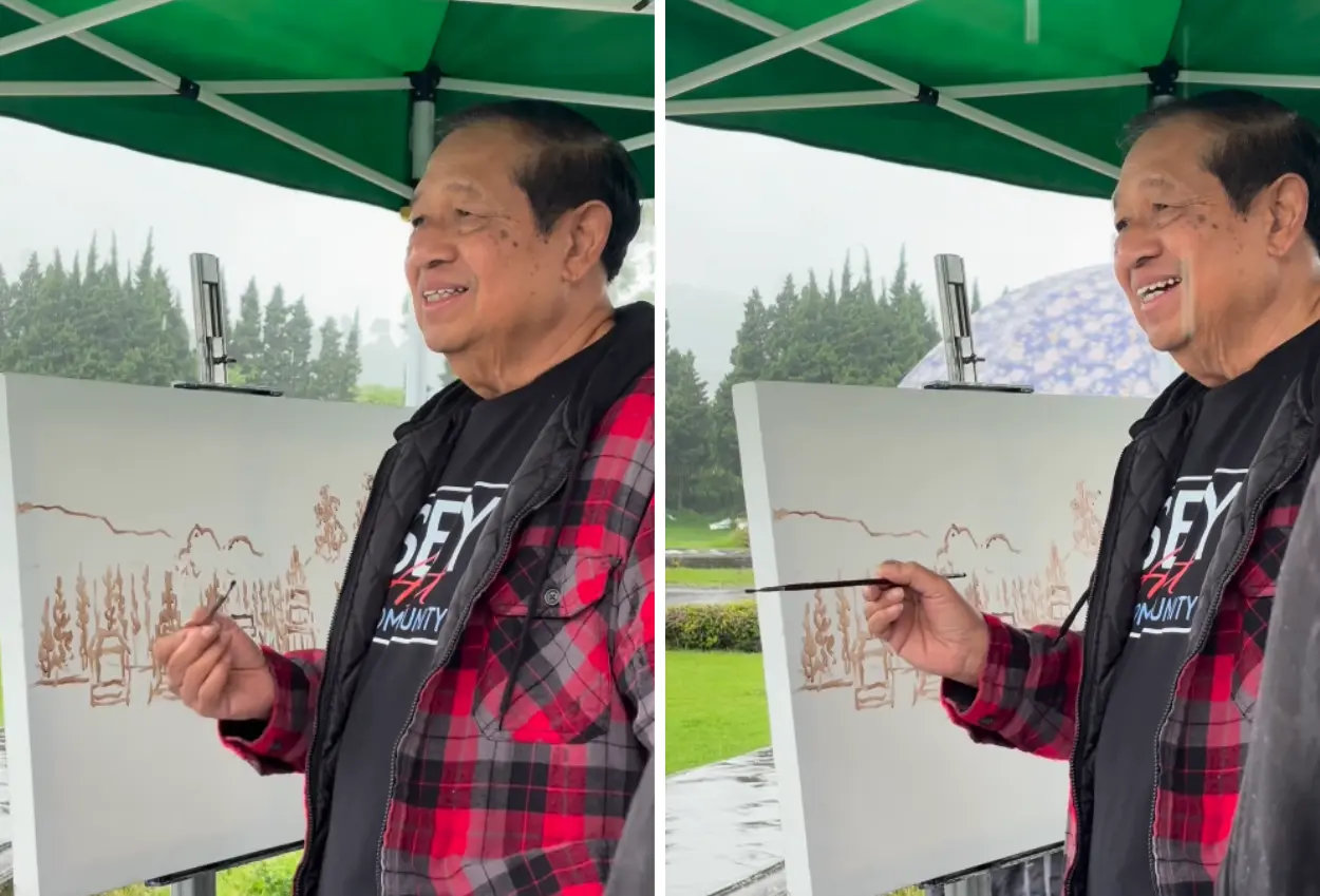 Momen sby asyik nyanyi lagu tul jaenak sambil melukis candi arjuna
