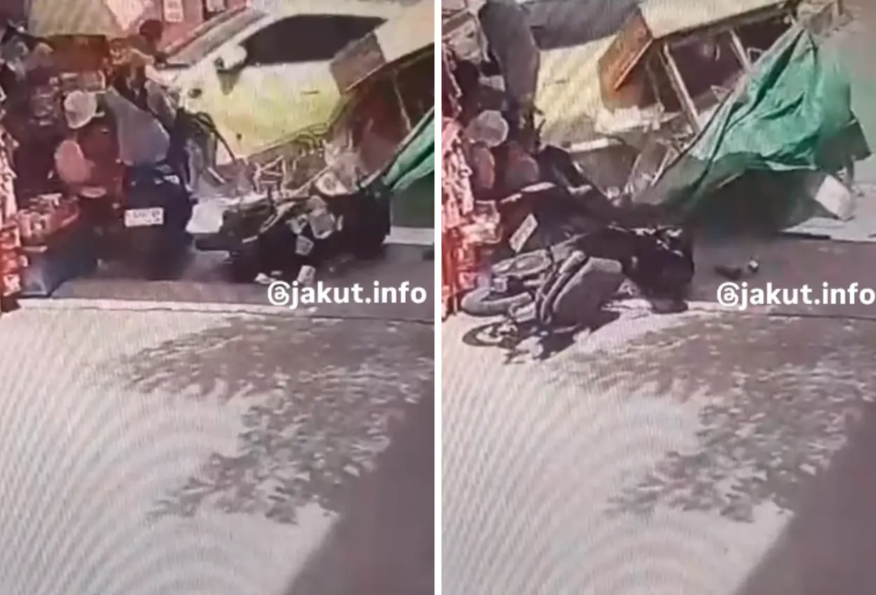 Pengemudi di tanjung priok seruduk motor hingga gerobak