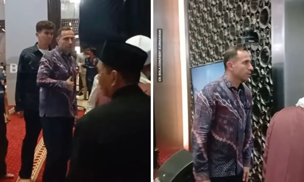 Salat jumat di istiqlal, timur kapadze pakai batik di saf paling depan