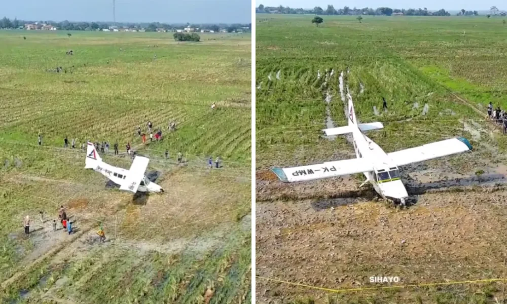 Tkp pesawat jatuh di karawang malah jadi spot foto warga