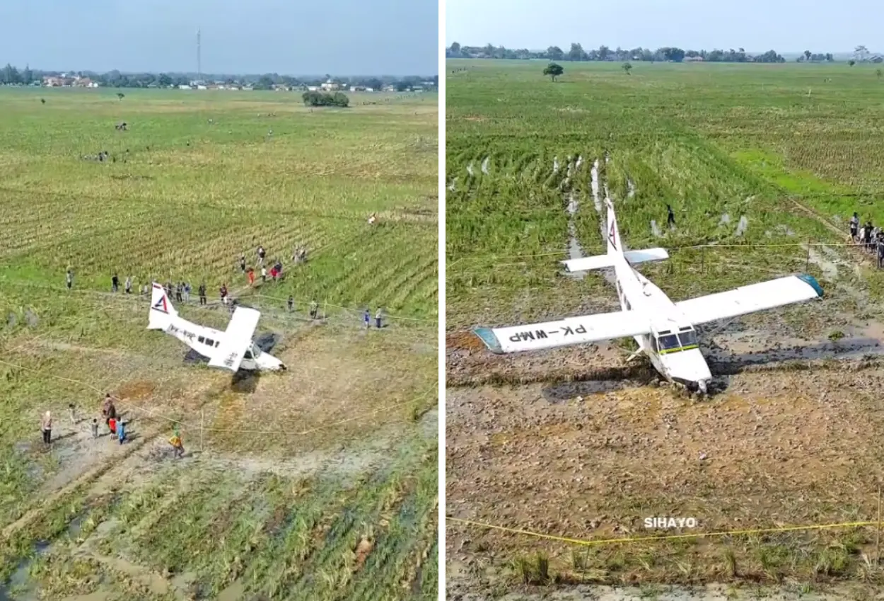 Tkp pesawat jatuh di karawang malah jadi spot foto warga