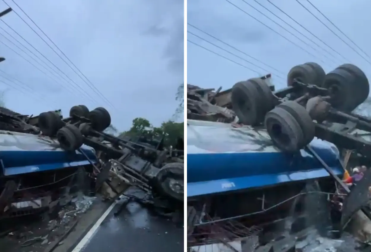 Truk tangki solar di kalijambeterguling, lalu lintas sekitar ditutup