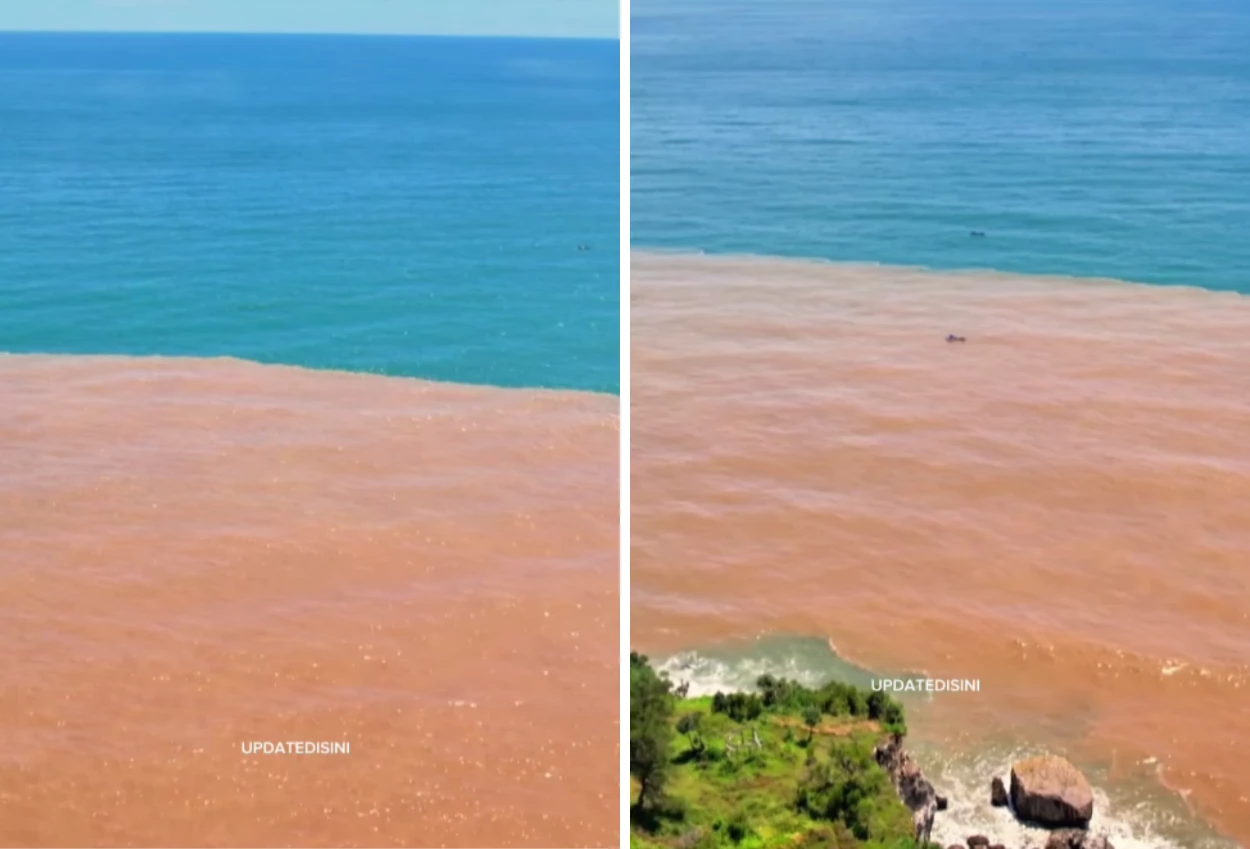 Viral! air laut di pantai baron berubah jadi 2 warna, apa penyebabnya