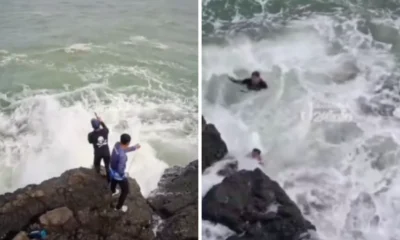 Viral video dua pemancing terseret ombak di pantai cikeus sukabumi