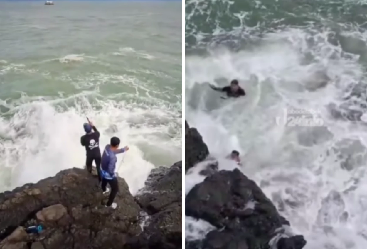 Viral video dua pemancing terseret ombak di pantai cikeus sukabumi