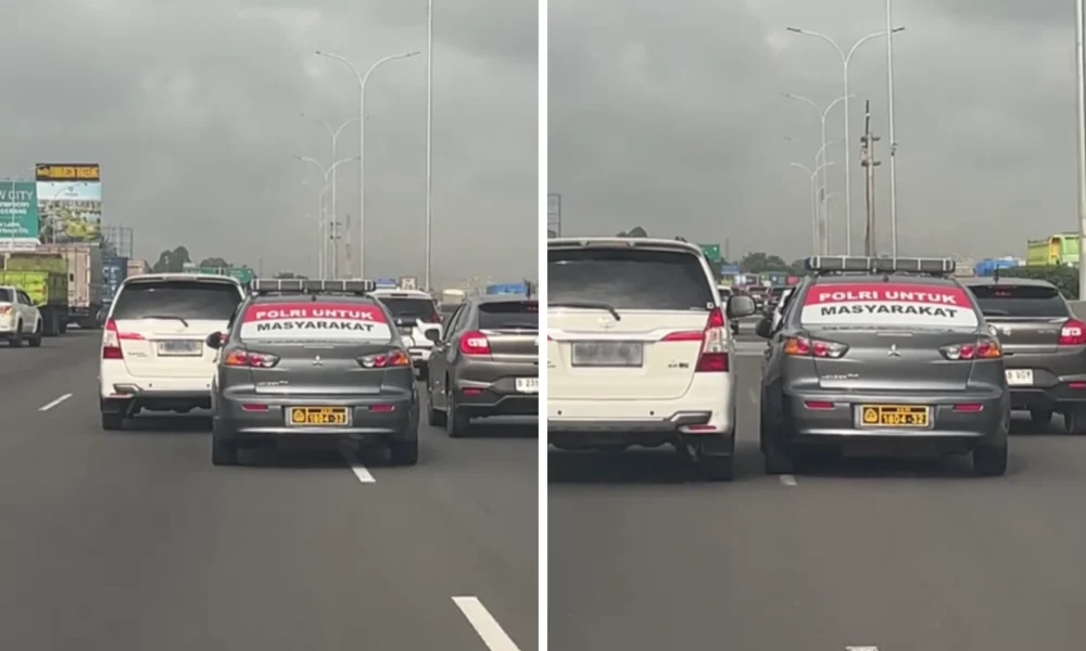 Viral di sosmed! mobil polisi terekam ugal ugalan di jalan tol tangerang merak