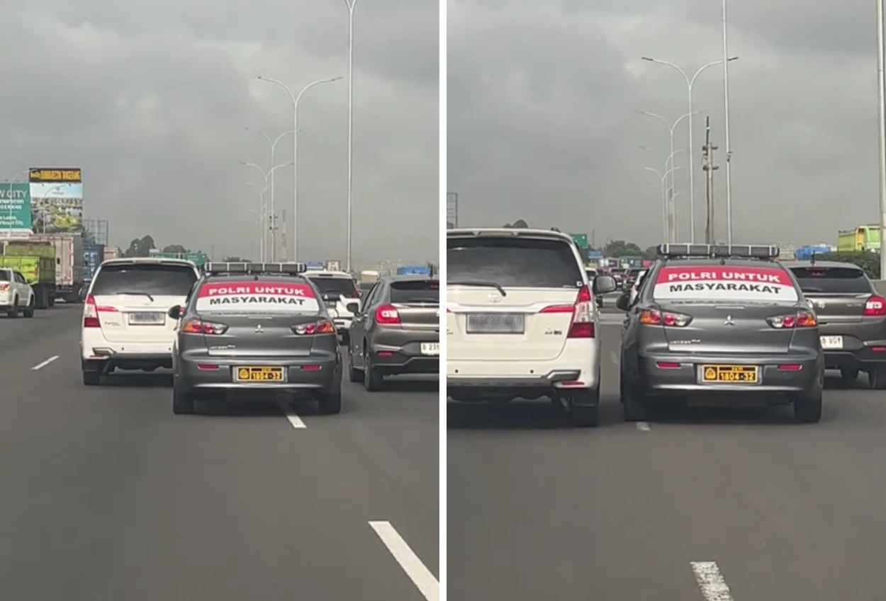 Viral di sosmed! mobil polisi terekam ugal ugalan di jalan tol tangerang merak