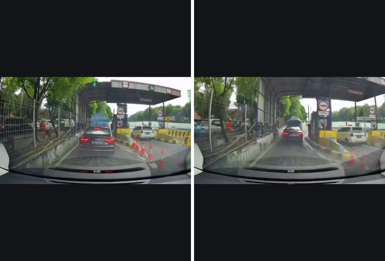 Waduh! mobil mewah terekam kabur menerobos gerbang tol jorr