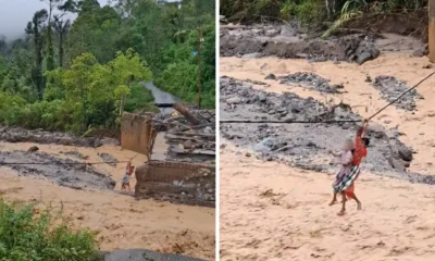 Warga tapanuli selatan terpaksa sebrangi sungai dengan kabel listrik imbas jembatan putus