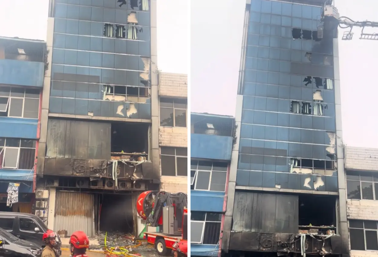 Gedung terra drone yang terbakar di kemayoran jakarta pusat