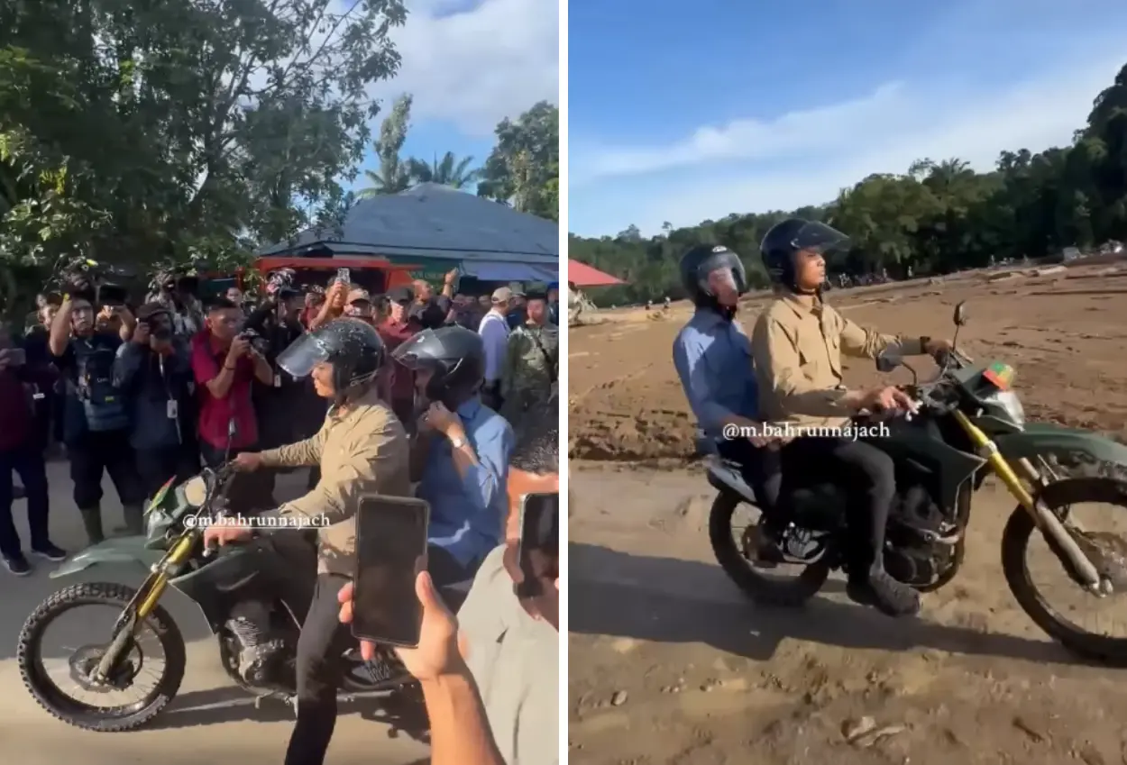 Gibran digonceng pakai motor trail saat tinjau wilayah bencana di agam sumbar
