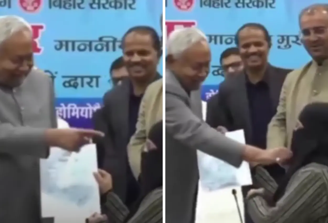 Kepala menteri bihar lepas cadar dokter perempuan
