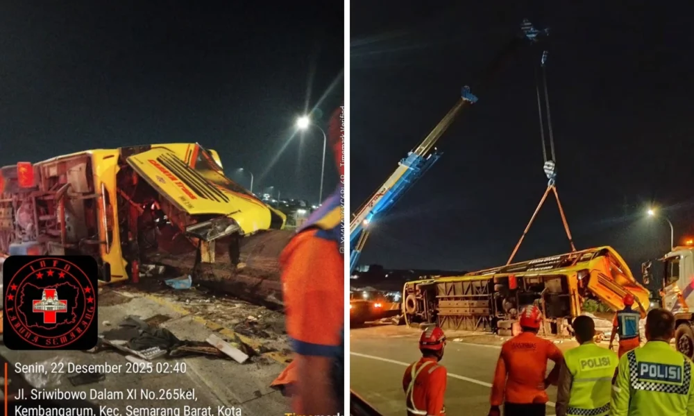 Korban tewas kecelakaan bus di tol krapyak semarang bertambah jadi 16 orang, sopir ternyata cadangan