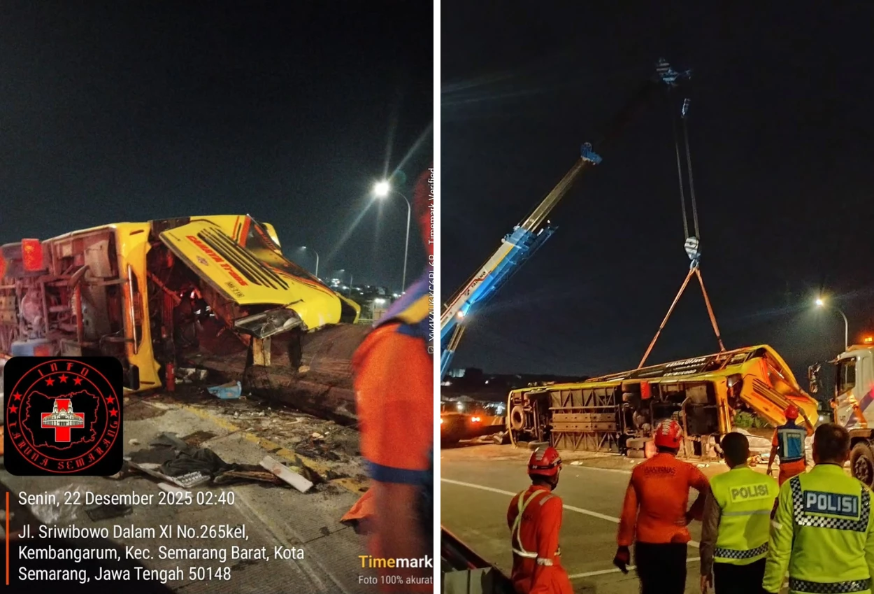 Korban tewas kecelakaan bus di tol krapyak semarang bertambah jadi 16 orang, sopir ternyata cadangan