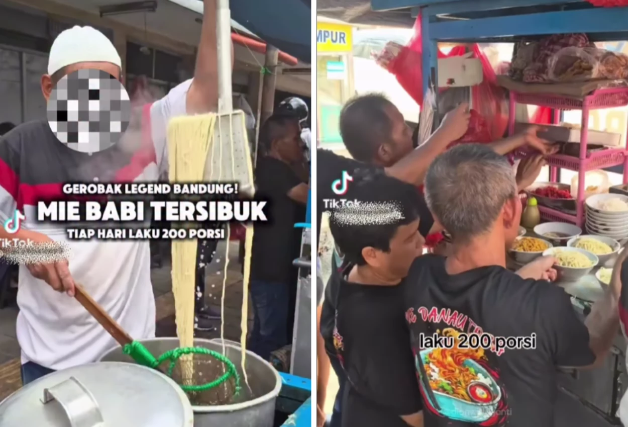 Penjual mie babi pakai peci dan hijab di bandung viral! kini gerobak sudah berstiker non halal