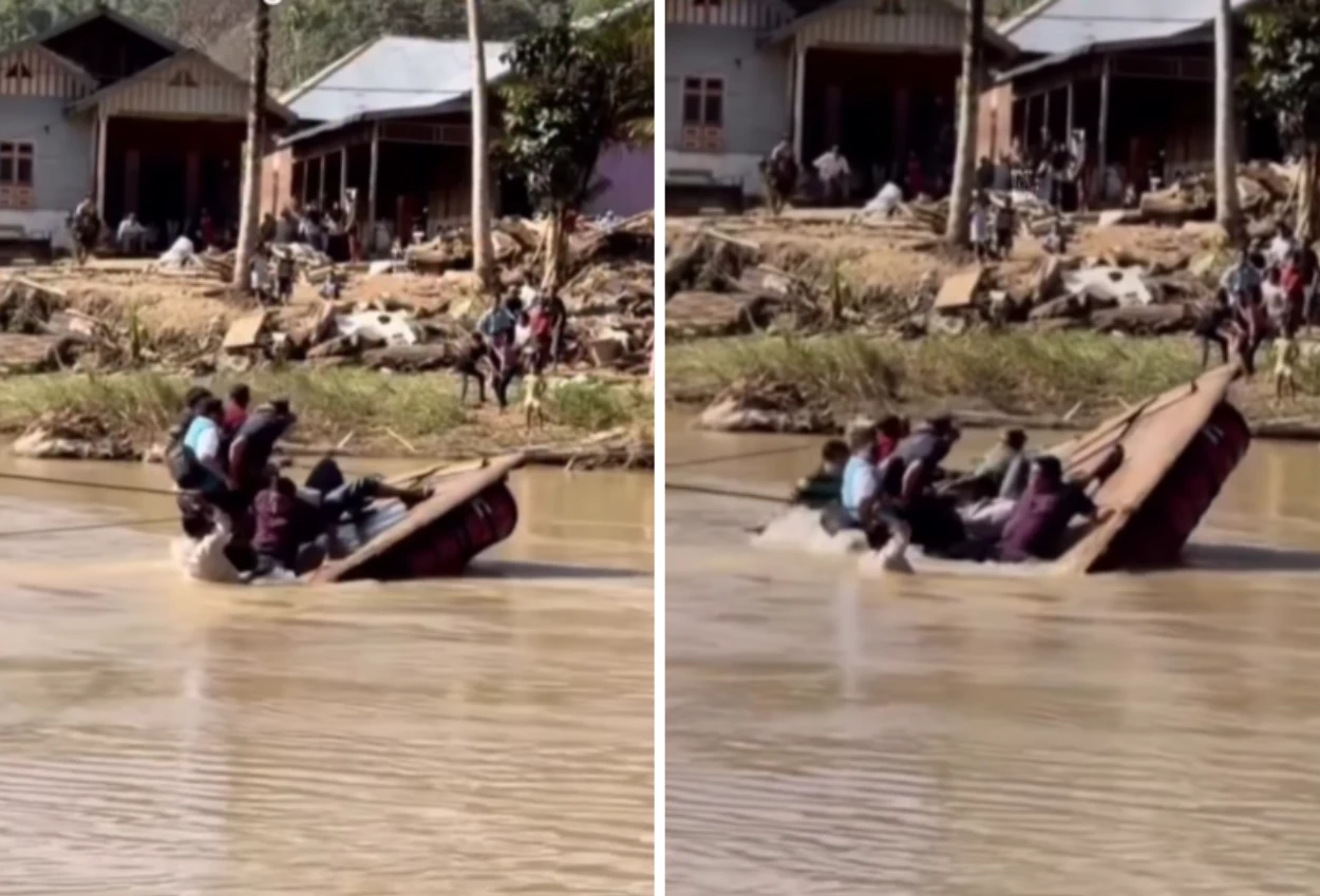Rakit wagub aceh terbalik di sungai saat tinjau daerah bencana yang masih terisolasi
