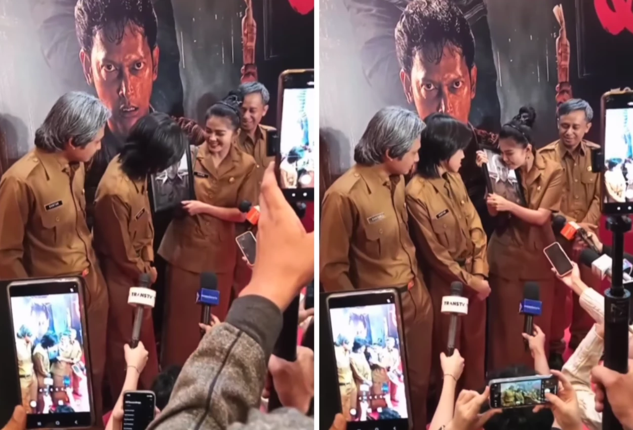 Sambil peluk foto sang suami, karina ranau dan keluarga hadiri gala premier terakhir film epy kusnandar pakai seragam pns