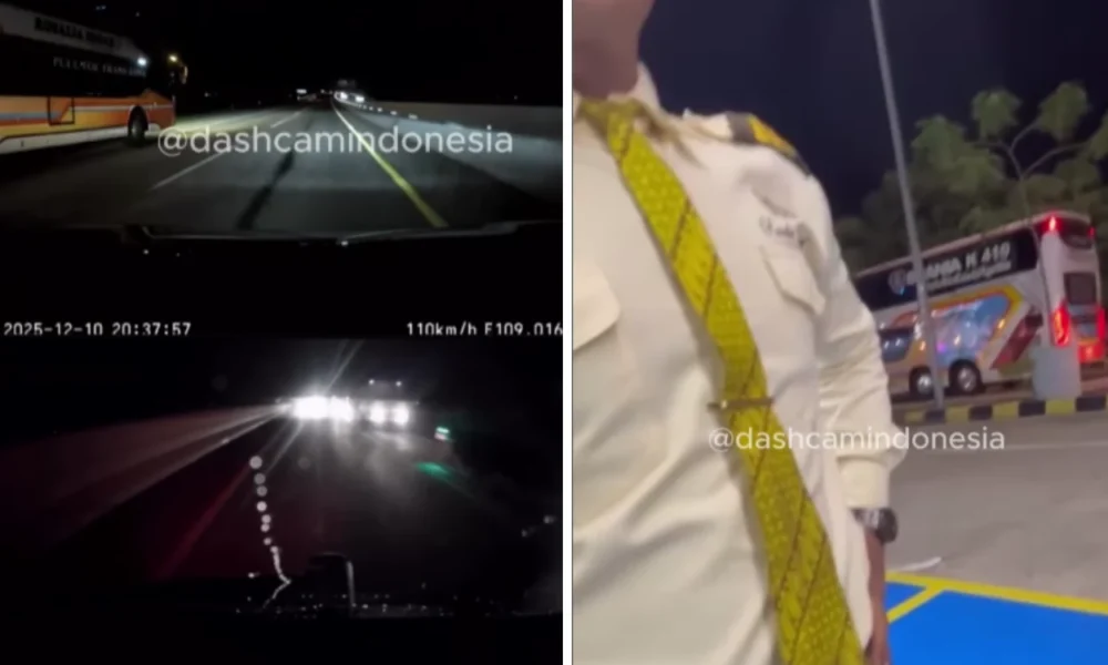 Sopir bus po rosalia indah ugal ugalan di tol, dari bahu jalan langsung potong ke lajur kanan