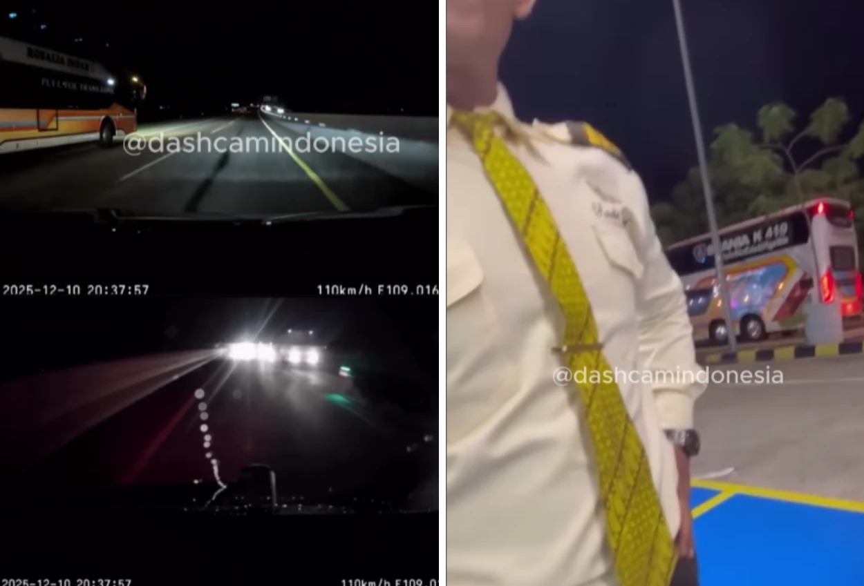Sopir bus po rosalia indah ugal ugalan di tol, dari bahu jalan langsung potong ke lajur kanan
