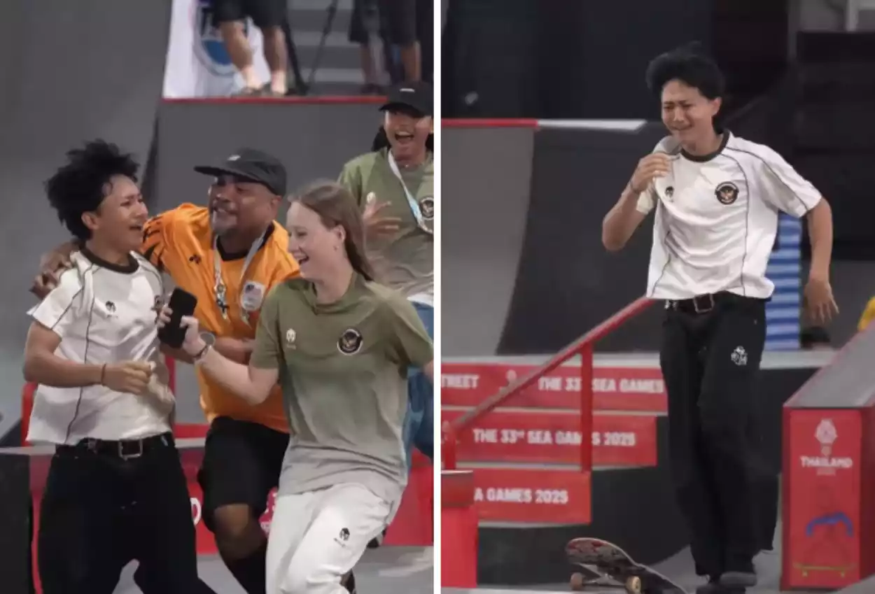Viral! momen atlet skateboard indonesia dipeluk ofisial malaysia saat raih medali emas sea games