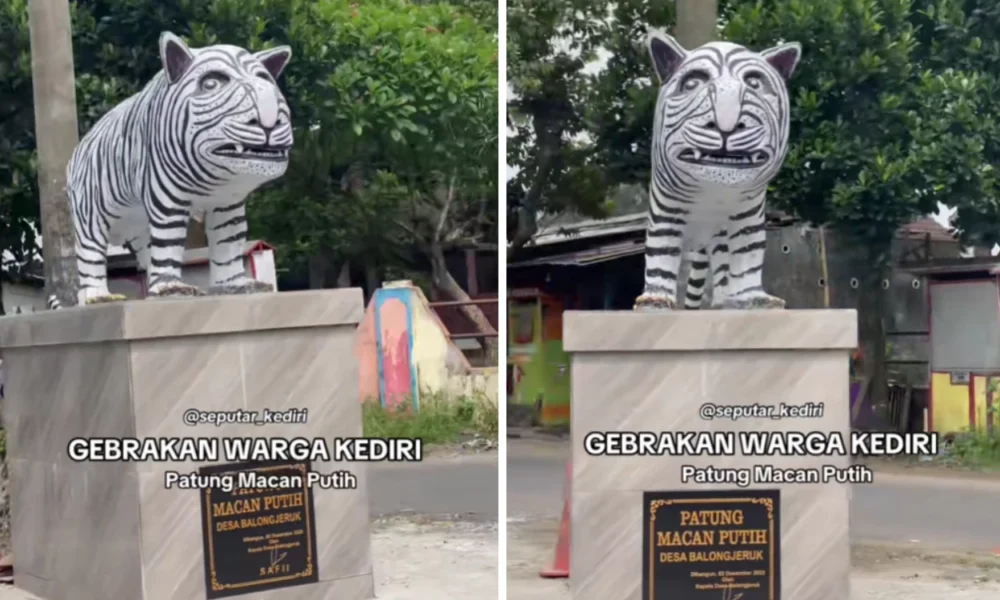 Viral! patung macan putih di kediri jadi sorotan, dinilai tak mirip oleh warganet