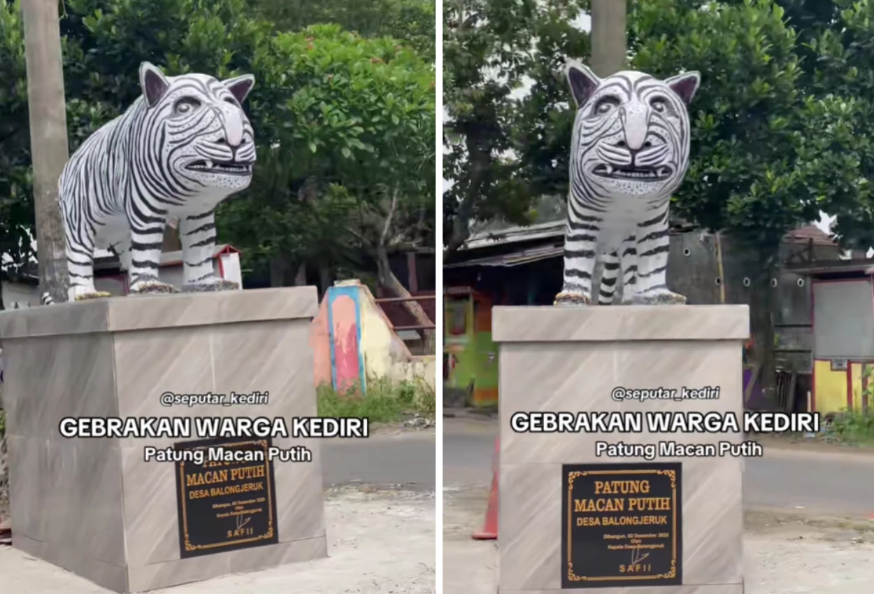Viral! patung macan putih di kediri jadi sorotan, dinilai tak mirip oleh warganet