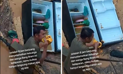 Viral! pria di sumatra makan dari kulkas yang hanyut usai evakuasi keluarga dan warga dari banjir bandang