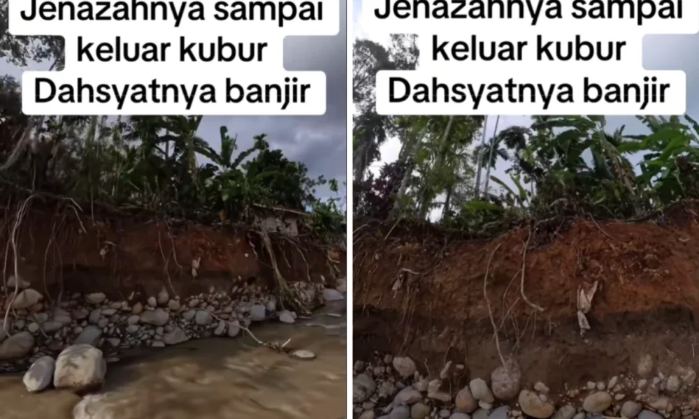 Viral video! makam di aceh tergerus banjir, kain kafan sampai terlihat di pinggir sungai