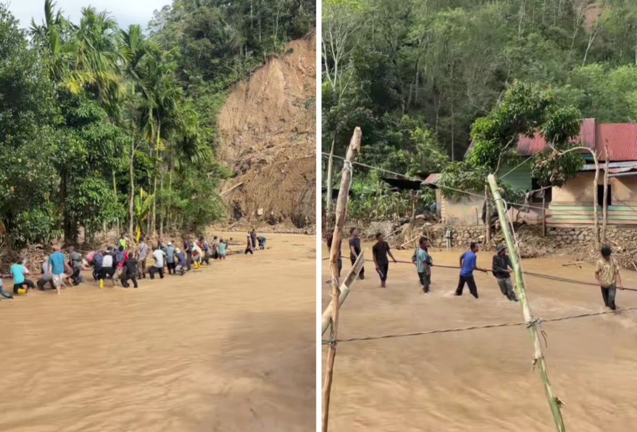 Viral! warga aceh tengah gotong royong bangun jembatan dengan kayu
