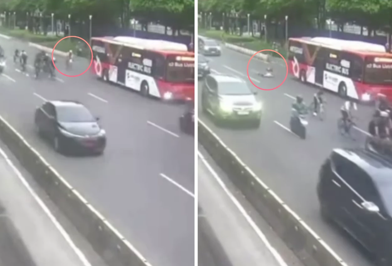 Viral di sosmed! detik detik vp skk migas tabrak transjakarta saat sedang gowes