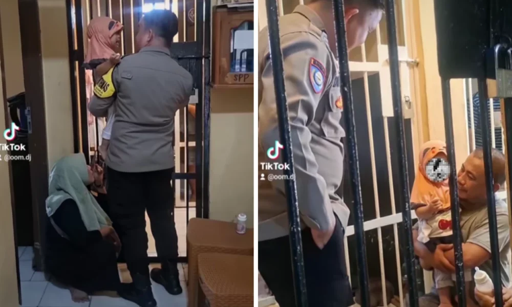Viral di sosmed! polisi ini buka sel demi tahanan bisa peluk anaknya