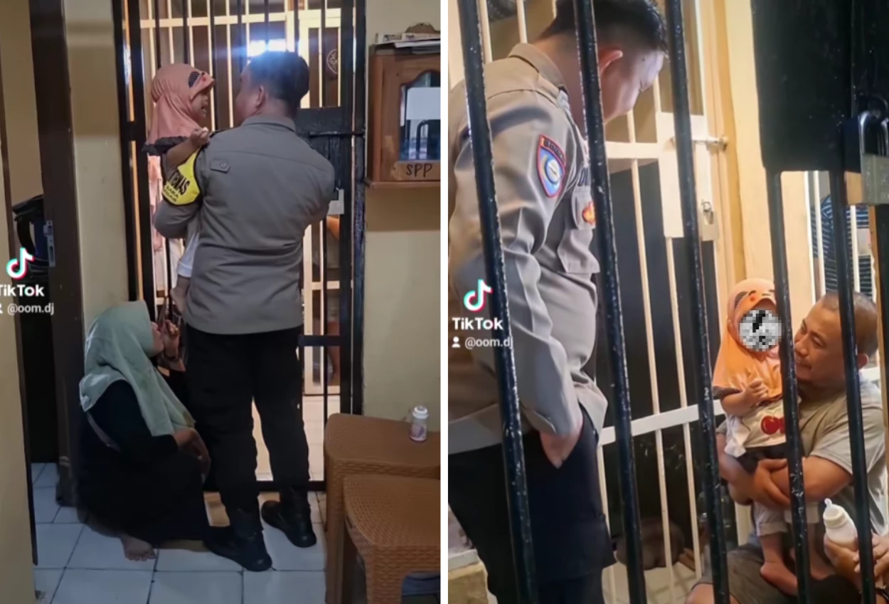 Viral di sosmed! polisi ini buka sel demi tahanan bisa peluk anaknya