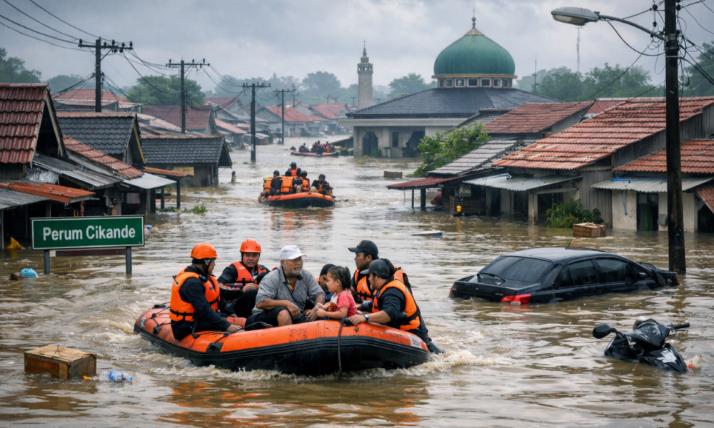 Banjir rendam perumahan di cikande tangerang, ketinggian air capai 2 meter!