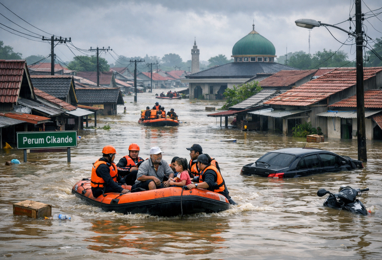 Banjir rendam perumahan di cikande tangerang, ketinggian air capai 2 meter!