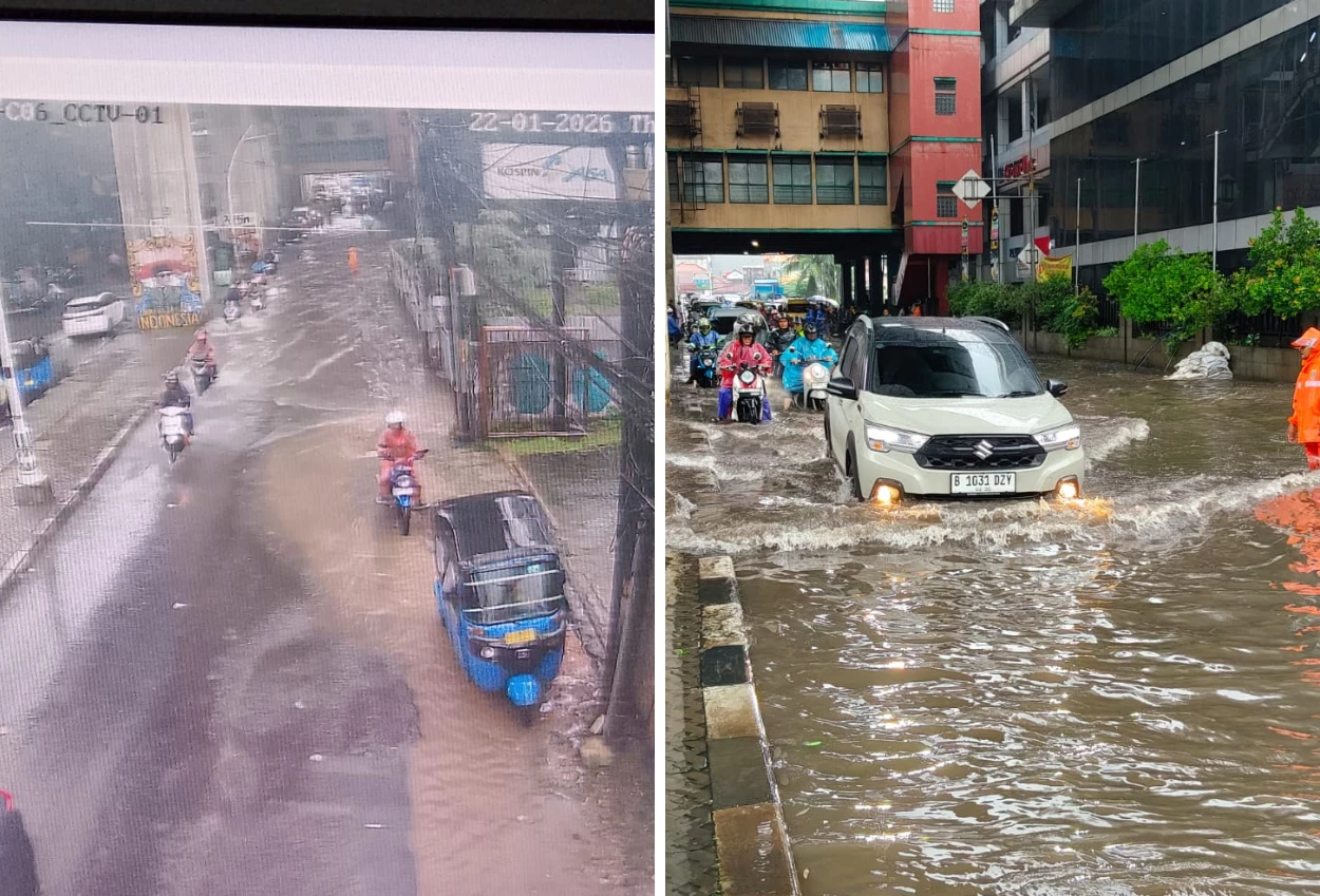 Banjir rendam sejumlah ruas jalan di jakarta pagi ini, lalu lintas macet parah