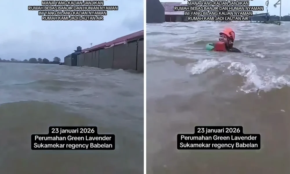 Banjir di perumahan bekasi mirip ombak laut, polisi evakuasi warga