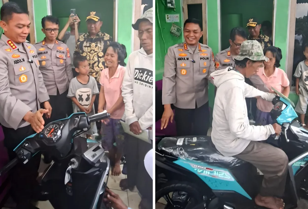 Kapolres depok beri hadiah motor ke pedagang es kue yang dagangannya dituduh pakai spons