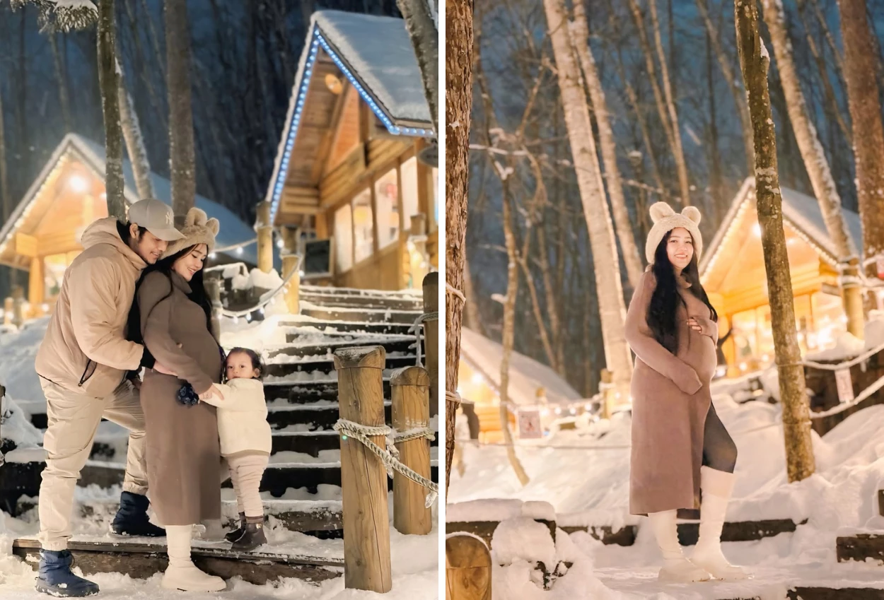 Liburan ke jepang, via vallen pamer baby bump hamil anak kedua di tengah salju