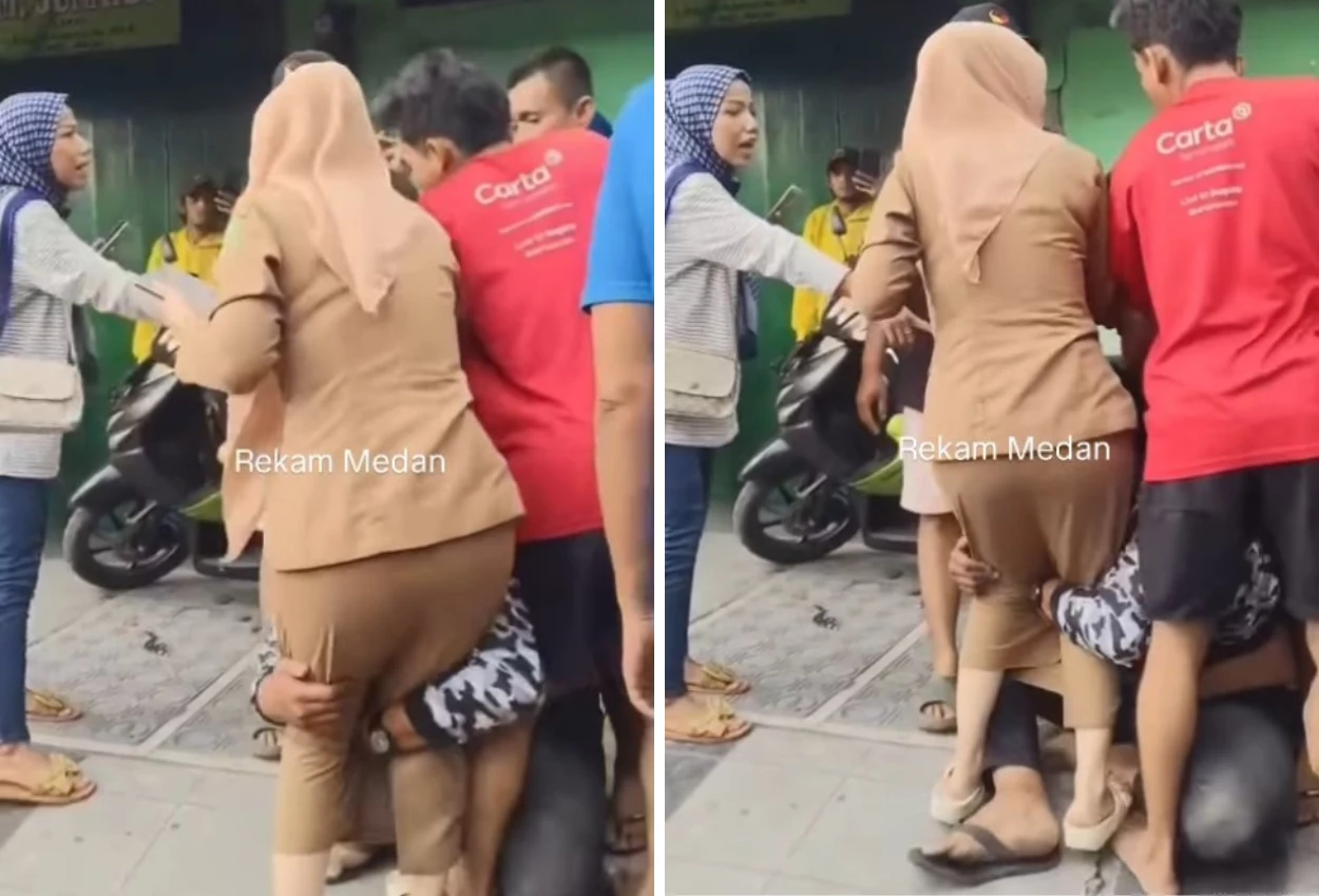 Maling motor nekat peluk kaki asn wanita di medan gara gara takut diamuk massa