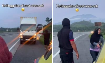 Momen kocak wanita ini ketinggalan rombongan di rest area hingga ditolong sopir truk
