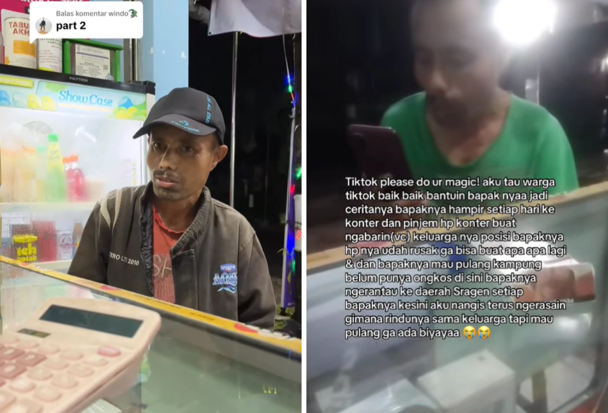 Pria perantau ini rela pinjam hp di konter untuk vc istri & anak tungguin bapak ya nak...