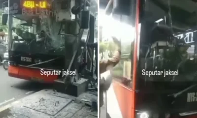 Transjakarta ringsek akibat hantam tiang di tanjung barat