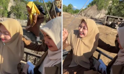 Viral! guru di aceh tengah seberangi sungai pakai seling demi mengajar