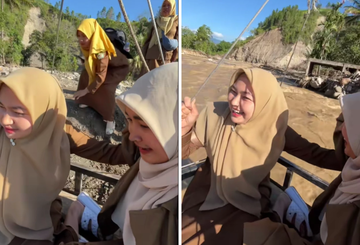Viral! guru di aceh tengah seberangi sungai pakai seling demi mengajar