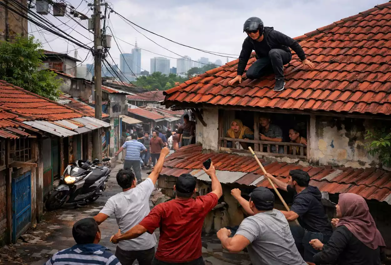 Viral! pencuri motor nekat panjat genteng rumah saat dikejar warga di pancoran jaksel