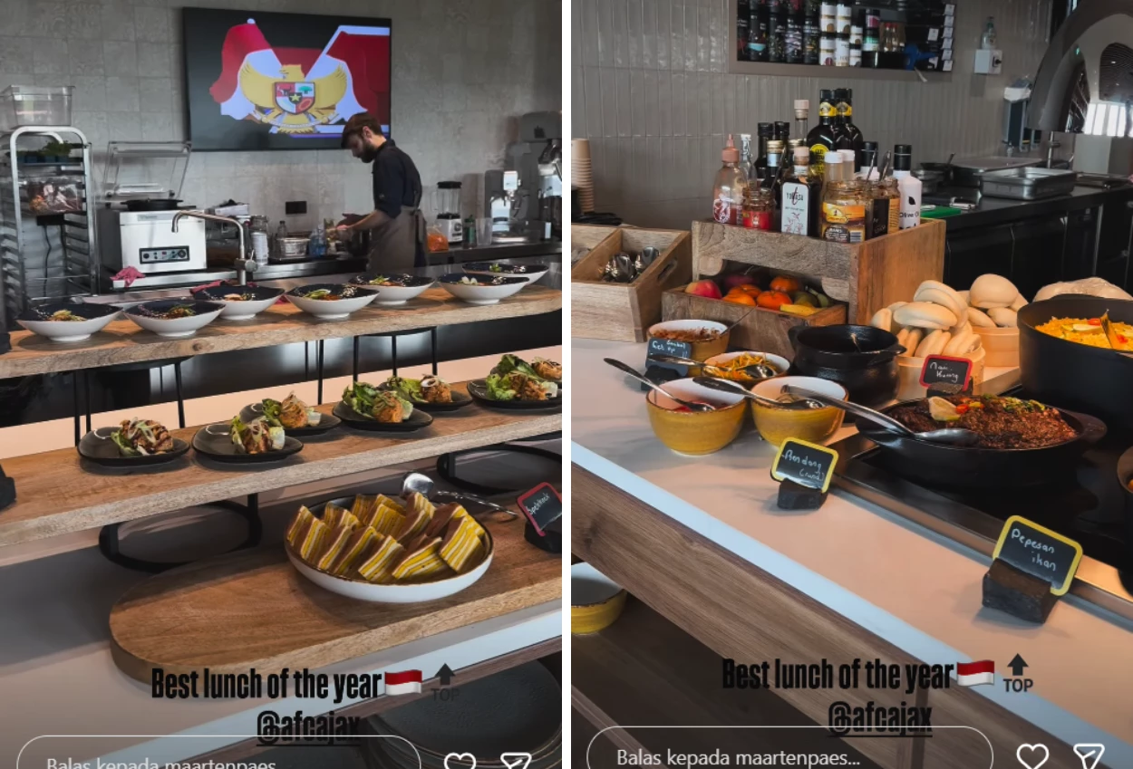 Ada Masakan Indonesia dari Pepes hingga Rendang, Maarten Paes Unggah Story di Dapur Ajax Best Lunch of The Year