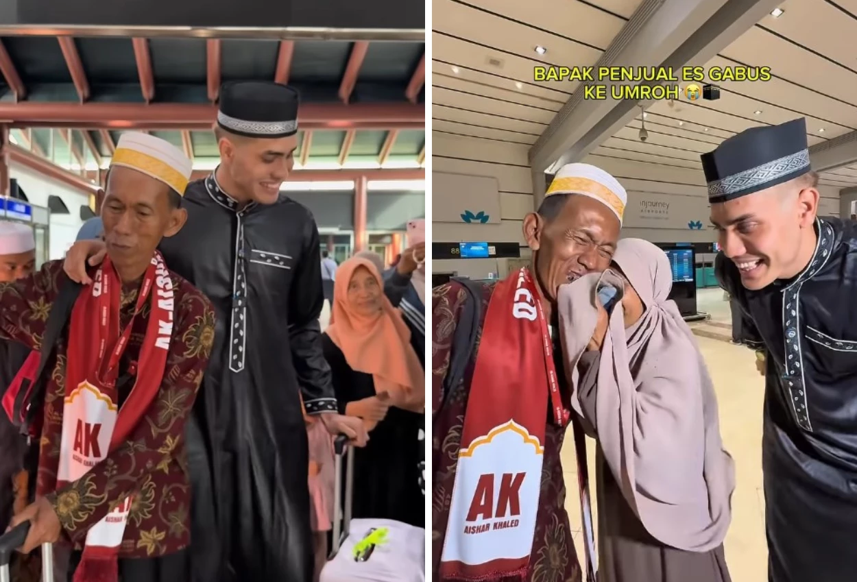 Aisar Khaled Berangkatkan Umrah Pedagang Es Kue Gabus yang Viral