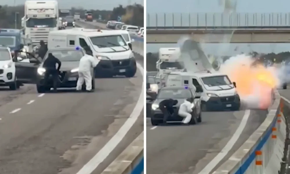 Detik detik Perampokan Bersenjata Ledakkan Mobil Pengangkut Uang di Jalan Tol Italia